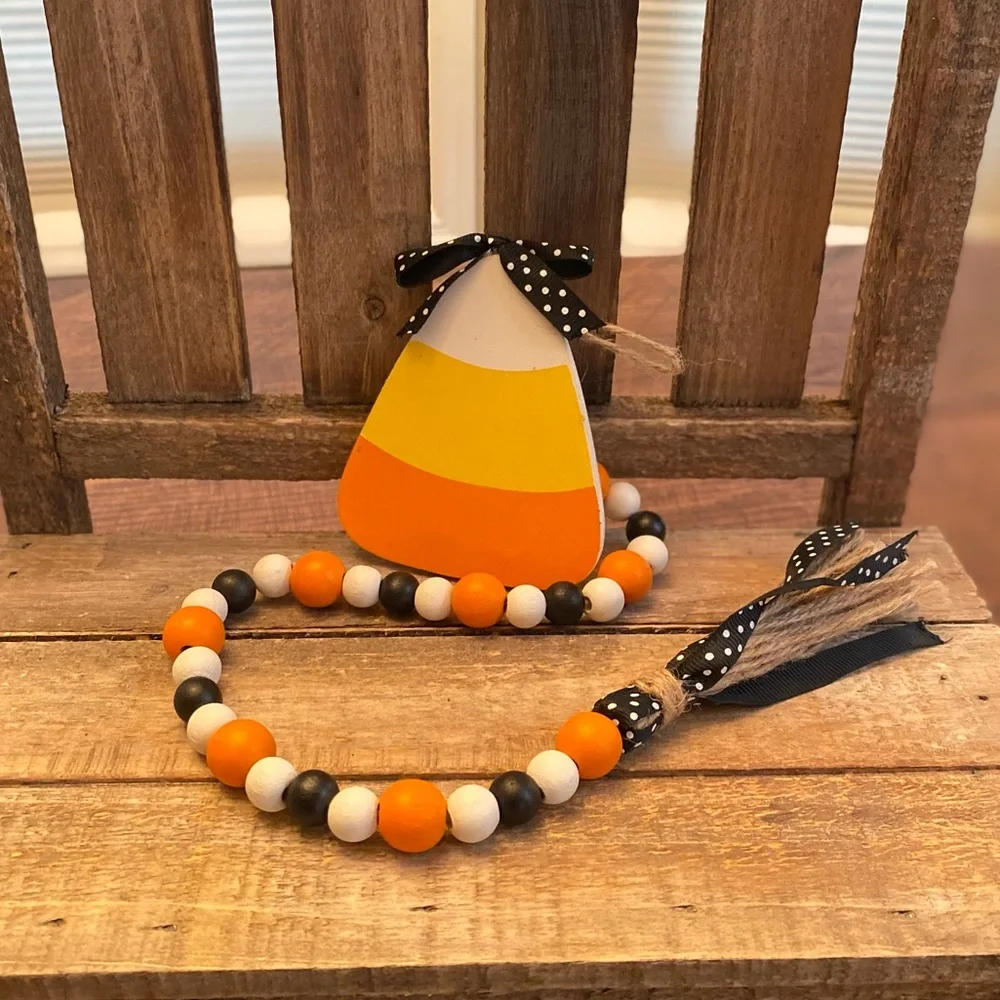 Halloween Beaded Garland Set Of 3, Candy Corn, Ghost & Jack-O-Lantern Garland